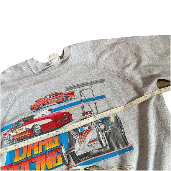 Vintage 90s Drag Racing Gray Crewneck Sweatshirt XXL Funny Car Distressed Baggy - Picture 8 of 9